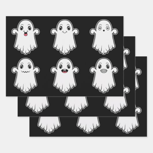Feuille De Papier Cadeau Jolis fantômes avec différentes expressions Hallow (Lot)