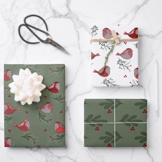 Feuille De Papier Cadeau Jolis Oiseaux - (Recto)
