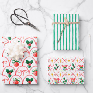 Feuille De Papier Cadeau Jolis ornements aquarelle de Noël et houx 