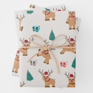 Feuille De Papier Cadeau Jolis rennes de Noël