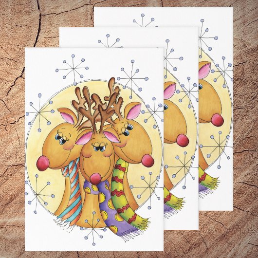 Feuille De Papier Cadeau Jolis rennes de Noël portant des écharpes avec des
