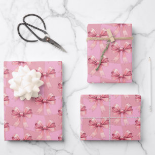 Feuille De Papier Cadeau Jolis rubans rose de Noël