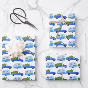 Feuille De Papier Cadeau Jolis Xmas Remorques VR Camions Bleu Noël