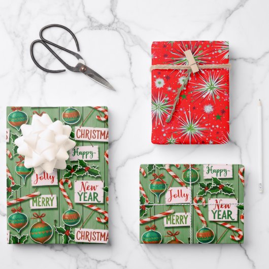 Feuille De Papier Cadeau Jolly Holiday Jumble Green (Recto)