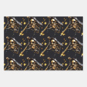 Feuille De Papier Cadeau Jolly roger crâne drapeau pirate or noir 3D (Devant 2)