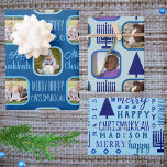 Feuille De Papier Cadeau Jory Navy Interfoi Chrismukkah Assortiment<br><div class="desc">Ajoutez cet assortiment personnalisé de feuilles d'emballage cadeau avec vos photos et un thème de design de Menorahs bleu marine foncé et arbres de Noël pour une célébration interconfessionnelle personnalisée Chrismukkah. Envelopper la feuille de papier Un est placé sur un arrière - plan bleu profond avec texte de typographie bleu...</div>