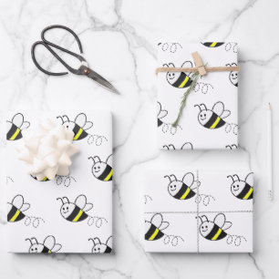 Feuille De Papier Cadeau Jote Little Bee Motif Baby shower blanc