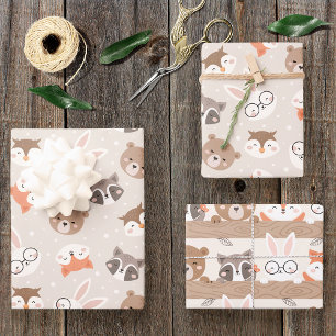 Feuille De Papier Cadeau Jote Motif d'animaux de bois