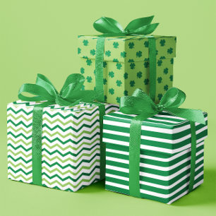 Feuille De Papier Cadeau Jouer Lignes vertes, Zigzags & Shamrocks ensemble