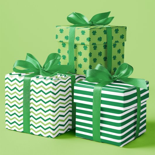 Feuille De Papier Cadeau Jouer Lignes vertes, Zigzags & Shamrocks ensemble