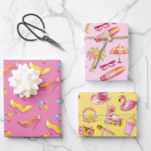 Feuille De Papier Cadeau Jouets de poupée rose plastique
