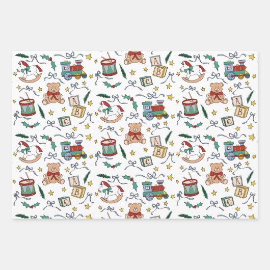 Feuille De Papier Cadeau Jouets nostalgiques classiques de Noël Toyland (Devant 3)