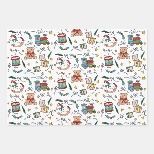 Feuille De Papier Cadeau Jouets nostalgiques classiques de Noël Toyland (Devant)