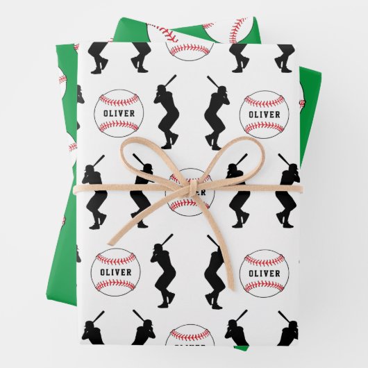 Feuille De Papier Cadeau Joueur de baseball Ball Nom Enfants Anniversaire (En situation)