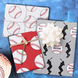 Feuille De Papier Cadeau Joueur de baseball Ball Nom Enfants Anniversaire