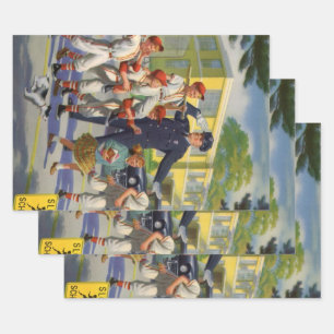 Feuille De Papier Cadeau Joueurs de baseball vintage et agent de police de
