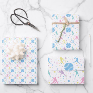 Feuille De Papier Cadeau Joueuses de softball étoiles