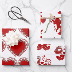 Feuille De Papier Cadeau Jour des Valentines Romantique Coeur AmourOiseaux