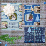 Feuille De Papier Cadeau Joy Blue Interconfessionnel Chrismukkah Assortimen<br><div class="desc">Ajoutez cet assortiment personnalisé de feuilles d'emballage cadeau avec vos photos et un thème design de Menorahs bleu clair et des arbres de Noël pour une célébration interconfessionnelle personnalisée de Chrismukkah. Envelopper la feuille de papier Un est placé sur un arrière - plan bleu pastel avec un texte de typographie...</div>