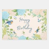 Feuille De Papier Cadeau Joyeuse aquarelle d'anniversaire Hydrangea Fleurs (Devant 2)