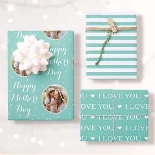 Feuille De Papier Cadeau Joyeuse fête des mères Photo Je t'aime Menthe 3 Se