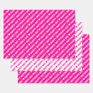Feuille De Papier Cadeau Joyeuse fête des mères rose et blanc