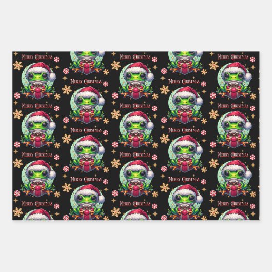 Feuille De Papier Cadeau Joyeuse grenouille de Noël (Devant 3)