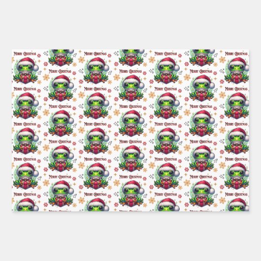 Feuille De Papier Cadeau Joyeuse grenouille de Noël (Devant)