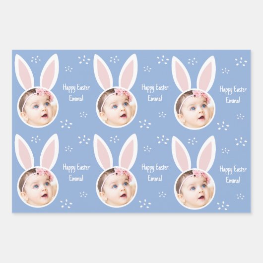 Feuille De Papier Cadeau Joyeuse photo Pâques enfant avec Bunny Ears Pastel (Devant 2)