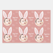 Feuille De Papier Cadeau Joyeuse photo Pâques enfant avec Bunny Ears Pastel (Devant)