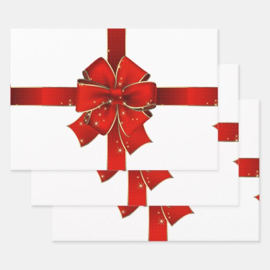 Feuille De Papier Cadeau Joyeuses Fêtes de la Bow rouge étincelante (Lot)