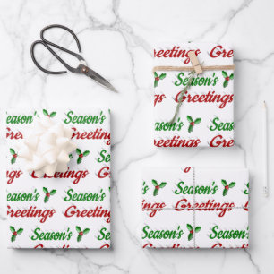 Feuille De Papier Cadeau Joyeuses Fêtes Holly Noël rouge vert