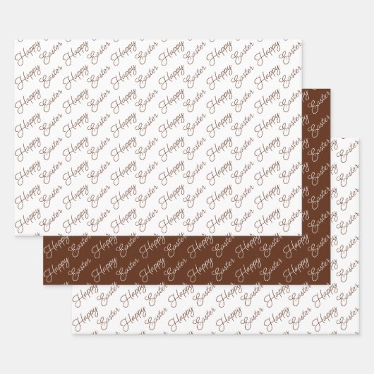 Feuille De Papier Cadeau Joyeuses Pâques Script Brun et Blanc (Lot)