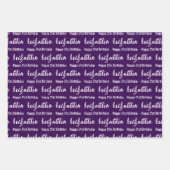Feuille De Papier Cadeau Joyeux 21e Anniversaire Script Nom Violet Foncé Bl (Devant)