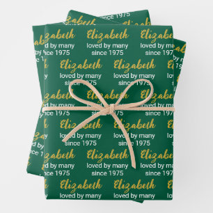 Feuille De Papier Cadeau Joyeux 50e anniversaire Nom Or Blanc et chasseur V