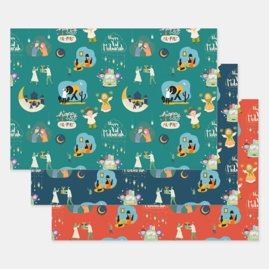 Feuille De Papier Cadeau Joyeux Aïd el-Fitr Moubarak (Lot)
