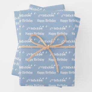 Feuille De Papier Cadeau Joyeux anniversaire bébé Motif de nom bleu et blan