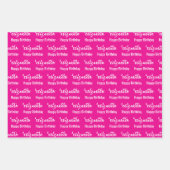 Feuille De Papier Cadeau Joyeux Anniversaire Blanc Nom Script Hot Rose (Devant 2)