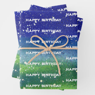 Feuille De Papier Cadeau Joyeux Anniversaire bleu
