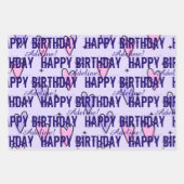 Feuille De Papier Cadeau Joyeux Anniversaire customisé Coeurs rose et viole (Devant)