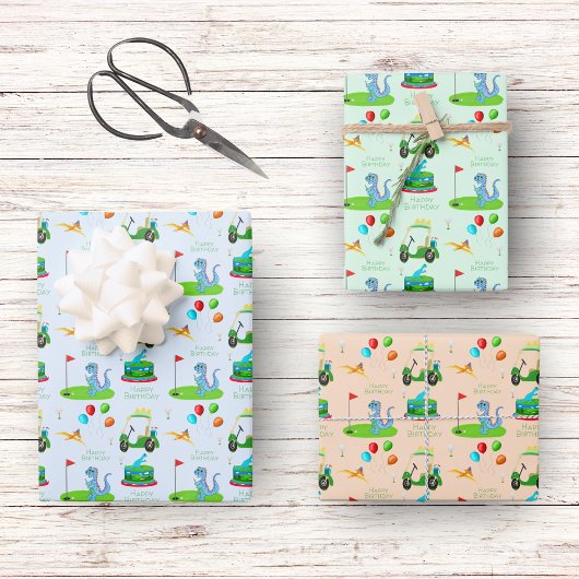 Feuille De Papier Cadeau Joyeux Anniversaire Du Golf De Dinosaur