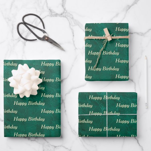 Feuille De Papier Cadeau Joyeux Anniversaire En Cuir Vert (Recto)
