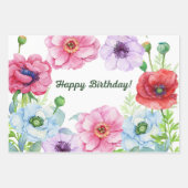 Feuille De Papier Cadeau Joyeux Anniversaire Fleurs de Pavot (Devant 3)