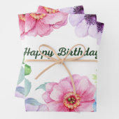 Feuille De Papier Cadeau Joyeux Anniversaire Fleurs de Pavot (En situation)