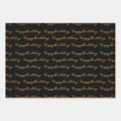 Feuille De Papier Cadeau Joyeux anniversaire Gold et Motif noir (Devant 3)