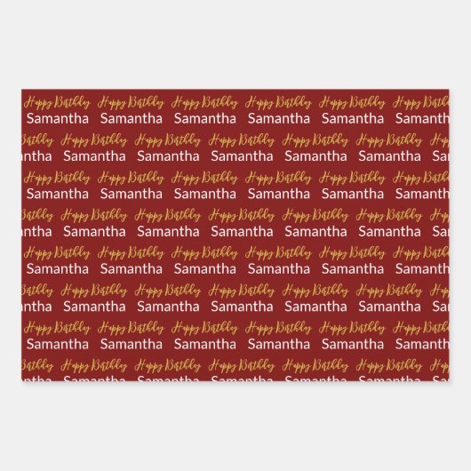 Feuille De Papier Cadeau Joyeux Anniversaire Gold Script noir rouge et blan (Devant 2)