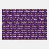 Feuille De Papier Cadeau Joyeux Anniversaire Gold Script Nom foncé violet b (Devant 3)