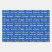 Feuille De Papier Cadeau Joyeux Anniversaire Gold Script Nom Sapphire Blue (Devant 3)