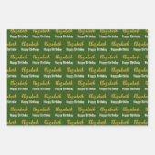 Feuille De Papier Cadeau Joyeux Anniversaire Gold Script Nom Vert foncé et  (Devant 2)