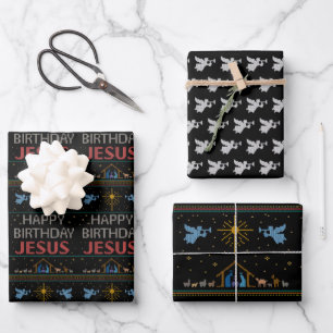 Feuille De Papier Cadeau Joyeux Anniversaire Jésus Chemise de Noël Chrétien
